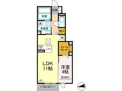 ラルジュガーデン西寺(1LDK/1階)の間取り写真