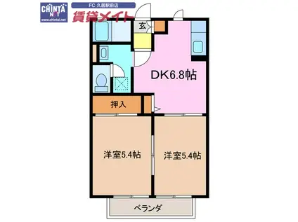 ラ・ヴォーテ A(2DK/2階)の間取り写真