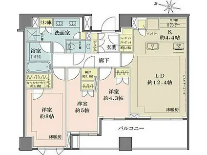 ザ・パークハウス千代田六番町(3LDK/7階)の間取り写真