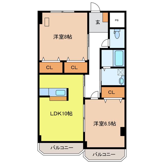 シャトーみずほ(2LDK/3階)の間取り写真