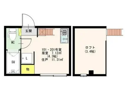 ル・メゾン中野新橋(ワンルーム/2階)の間取り写真