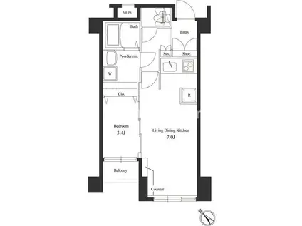 ヴェルト横濱石川町(1DK/3階)の間取り写真