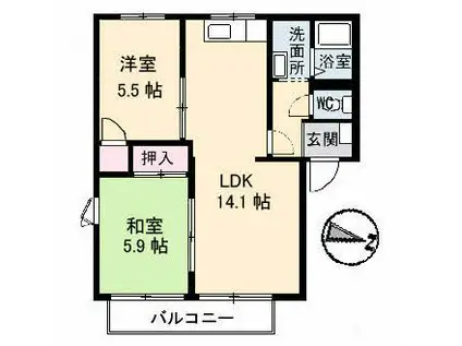 ガーデンハイツ A棟(2LDK/1階)の間取り写真