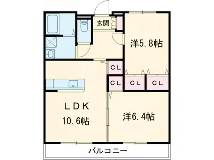 ルミエール栄(2LDK/1階)の間取り写真