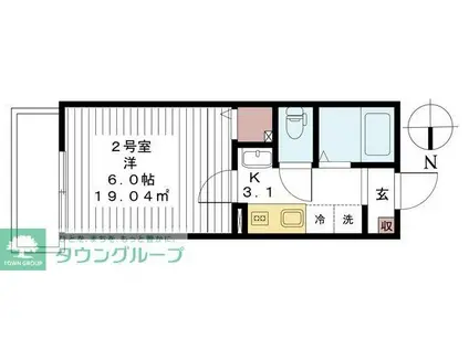 AJ六町(1K/1階)の間取り写真