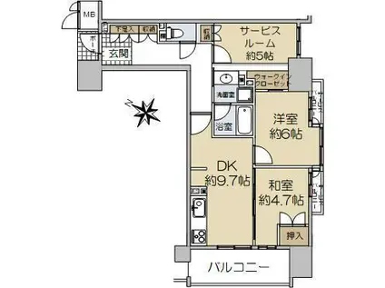 神戸元町山手ヴィアージュ(2SDK/8階)の間取り写真