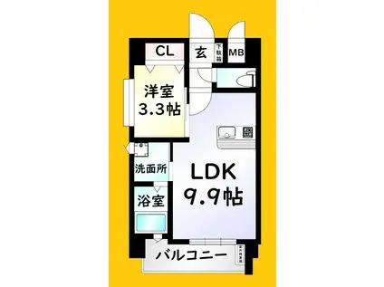 アンテス上到津(1LDK/9階)の間取り写真