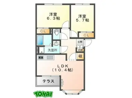 セン・トレア(2LDK/2階)の間取り写真