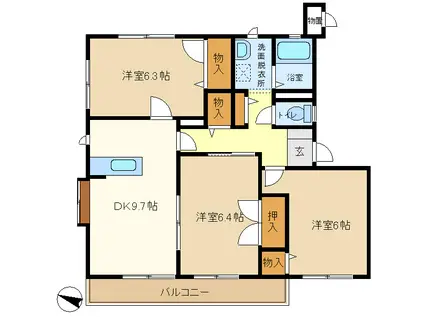 グランシード千間台A(3DK/2階)の間取り写真