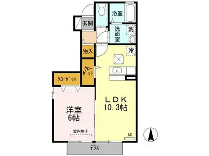 ノーブルD医大北(1LDK/1階)の間取り写真