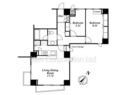 ROPPONGI RESIDENCES(2LDK/8階)の間取り写真
