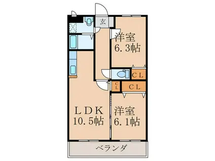 行橋パ-クマンションII(2LDK/2階)の間取り写真