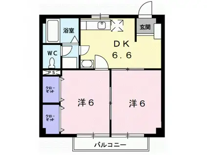 ハニービレッジ(2DK/2階)の間取り写真