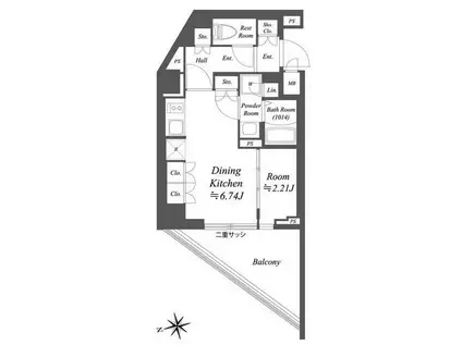 ブランシエスタ荻窪(1DK/4階)の間取り写真