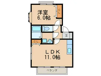 サンワード篠栗A棟(1LDK/2階)の間取り写真