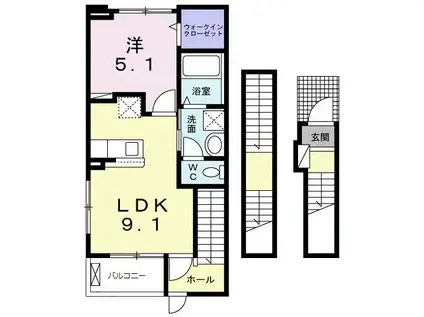 フィオーレ プリート V(1LDK/3階)の間取り写真