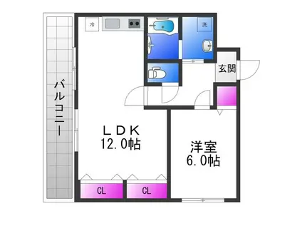 レバランス瓜破東(1LDK/6階)の間取り写真