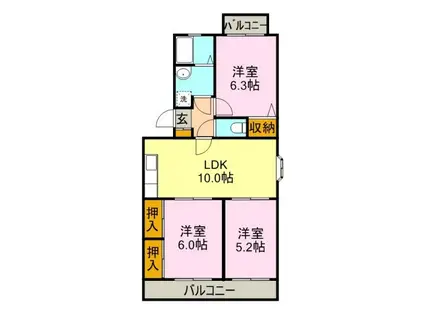 メゾンアルシュ(3LDK/3階)の間取り写真