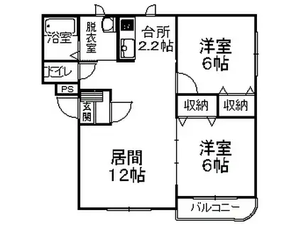 いえすII(2LDK/1階)の間取り写真