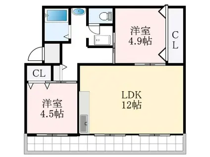 ヴィラナリー狭山5号棟(2LDK/1階)の間取り写真