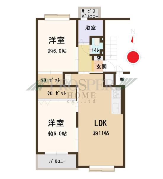 深江橋コーポE棟(2LDK/5階)の間取り写真