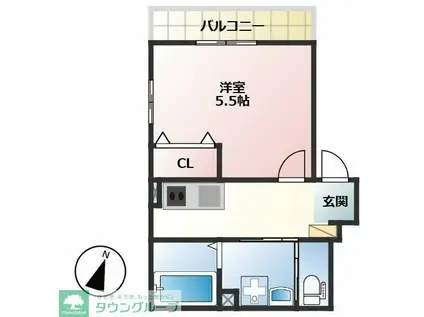 キトラハイム大和(1K/2階)の間取り写真