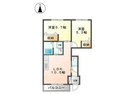 ロココ・モダン舞高(2LDK/1階)の間取り写真