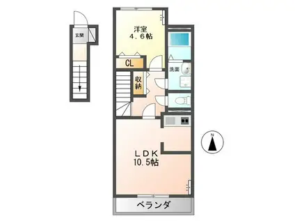 エスポワール・アヴェニール(1LDK/2階)の間取り写真