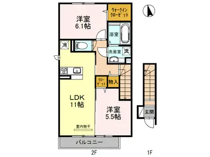 チェリーハウスIIB棟(2LDK/2階)の間取り写真