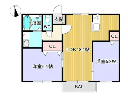 アヴニ-ル(2LDK/2階)の間取り写真