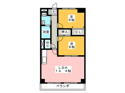 セントラルハイツ舟岡(2LDK/3階)の間取り写真