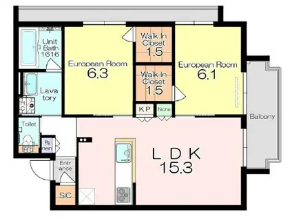 山田1丁目マンション(2LDK/3階)の間取り写真