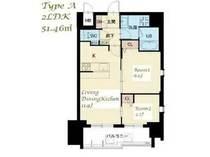 スプランディッド大山(2LDK/11階)の間取り写真