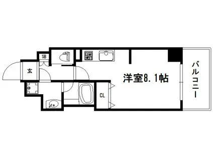 ベラジオ五条堀川III(1K/1階)の間取り写真