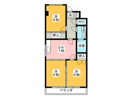 エヌタス西河渡 A棟(3DK/2階)の間取り写真