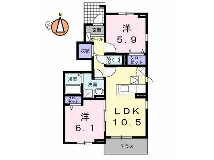 ロータス南島田A(2LDK/1階)の間取り写真