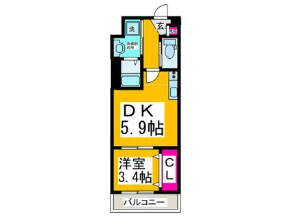 パレスABIKO(1DK/4階)の間取り写真