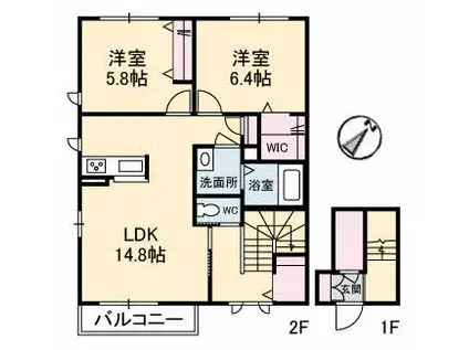 シャーメゾンATTENDER III(2LDK/2階)の間取り写真