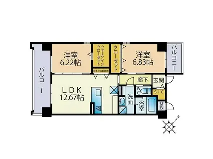 ベルポスト博多(2LDK/5階)の間取り写真