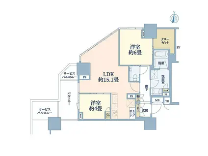 BRILLIA TOWER 池袋 ウエスト(2LDK/13階)の間取り写真