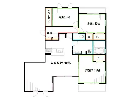 ＪＲ中央線 吉祥寺駅 徒歩6分 3階建 築4年(3LDK/2階)の間取り写真
