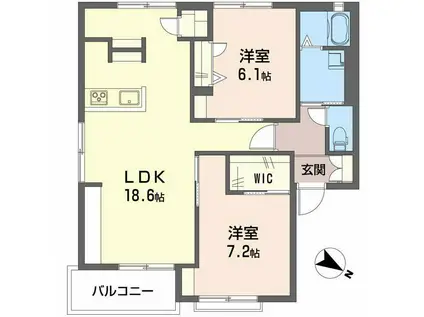 大毛寺ハイツB棟(2LDK/1階)の間取り写真