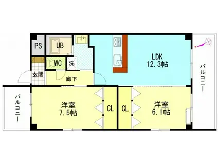 エスポワールサコモト(2LDK/2階)の間取り写真