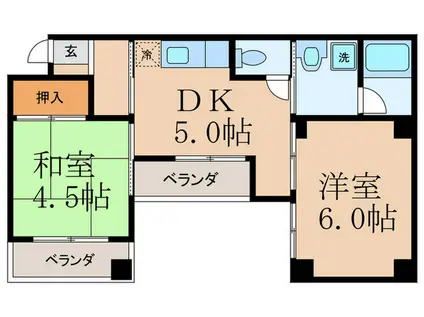 ヴィラ勧修寺(2DK/3階)の間取り写真