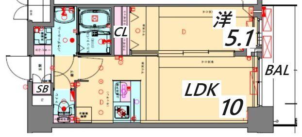 プレサンス兵庫ヴィアーレ(1LDK/8階)の間取り写真