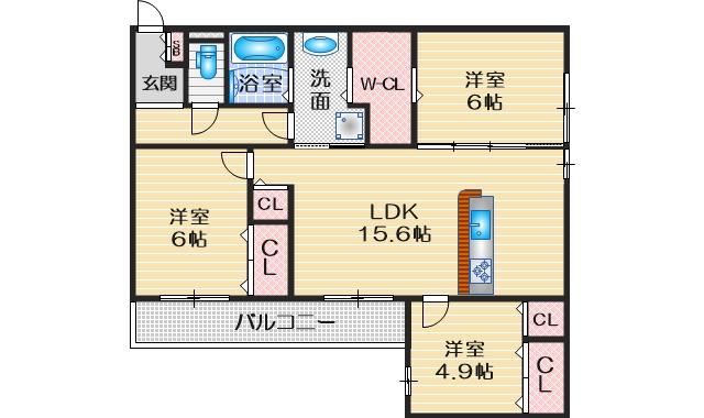 BIVIO(3LDK/3階)の間取り写真