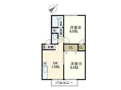 グローリア(2DK/1階)の間取り写真