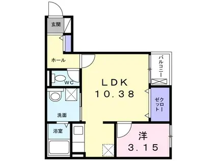 アンジュブルー(1LDK/2階)の間取り写真