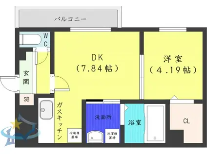 プレジール医大前(1LDK/2階)の間取り写真