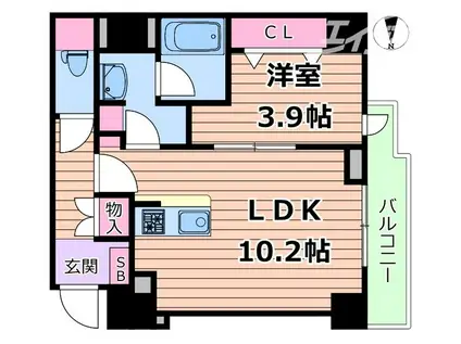 SUMMIT南森町(1LDK/2階)の間取り写真